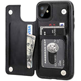 For Iphone 11 Wallet Case With Card Holder, Pu Leather Kickstand Card Slots Case,Double Magnetic Clasp And Durable Shockproof Cover For Iphone 11 6.1 Inch(Black)