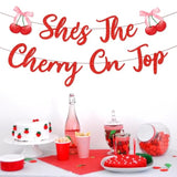 She'S The Cherry On Top Bridal Shower Banner Cherry Theme Bachelorette Party Decorations Cherries Birthday Party Banner Red Fruit Engagement Party Decor For Bridal Shower Bachelorette Birthday