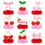 9 Pcs Birthday Party Decoration Pink Bow Honeycomb Centerpieces 3D Table Decor For Baby Shower Party Supplies (Cherry)