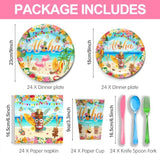 Hawaiian Flamingo Party Supplies Tableware Set - Tropical Luau Decorations Include Plates, Napkins, Cups, Cutlery, For Aloha Summer Beach Theme Party Supplies | Serves 24