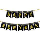 10 Ft Black Gold Happy New Year Banner 2026 for Party and NYE Decorations