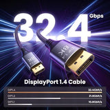 8K DisplayPort Cable 1.4 15ft / 5m, Ultra HD 4K 144Hz, 8K 60Hz, HBR3(7680x4320 Resolution) DP to DP, High Speed 32.4Gbps, Nylon Braided Long