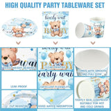 200PCS Blue Bear Baby Shower Party Supplies Set, Plates, Napkins & Cups for 50 Guests