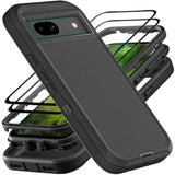 For Google Pixel 8A Case, Military Grade 3 In 1 Heavy Duty Shockproof/Drop Proof/Dust Proof Case With 2Pcs Tempered Glass Screen Protector (Black/Black)