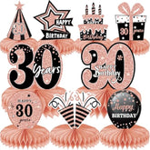9 Pcs 30Th Birthday Honeycomb Centerpieces For Women - Rose Gold Pink Table Toppers, Cheers To 30 Years Birthday Party Decorations & Favors