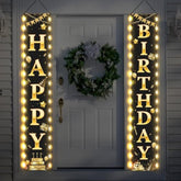 Happy Birthday Banner With Lights 71 X 12 Inch Led Happy Birthday Decoration Door Banner Party Porch Sign Outdoor Indoor Hanging Supplies For Women Men(Black Gold)