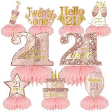 Pink Rose Gold 21st Birthday Table Centerpieces – 9pcs Honeycomb Decorations for Women & Girls,