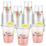 50 Pcs Happy Birthday Cups 12 Oz Birthday Plastic Glasses Clear Disposable Cups Theme Drinking Glasses For Home Kitchen Theme Party Favors Supplies Decoration