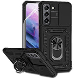 Samsung Galaxy S22 Plus Case with Camera Lens Cover HD Screen Protector, Military-Grade Drop Tested Magnetic Ring Holder Kickstand Protective Phone Case for Samsung Galaxy S22+ Plus 5G (Black)