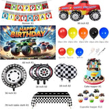 Monster Huge Truck Birthday Party Decorations Kit Including Truck Backdrop, Balloon Garland, Tablecloth, Cake Topper
