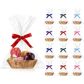 12 Pieces Valentine'S Day Basket Empty For Gifts Oval Basket Food Storage Fruit Baskets With 6 Rolls Colorful Ribbons And 30 Clear Gift Bags For Kitchen Restaurant 9 X 6 X 2.24 Inches
