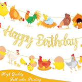 Chicken Birthday Banners 3Pcs Party Decorations Glitter Gold Chicken Farm Birthday Party Supplies For Chick Backyard Theme Baby Shower Decorations