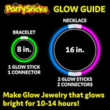 PartySticks Glow Sticks Party Supplies 100pk - 8 Inch Glow in the Dark Light Up Sticks Party Favors, Glow Decorations, Neon Party Glow Necklaces and Glow Bracelets with Connectors