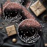 Rose Gold And Black Party Decorations Tableware - Glitter Diamond Theme Rose Gold Party Supplies For Wedding Bridal Shower Birthday, Paper Plate, Cup, Napkin, Cutlery | Serves 24