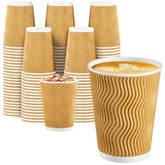 Coffee Cups 12 Oz 150 Pack, Insulated Ripple Wall Paper Coffee Cups 12 Oz, Disposable Coffee Cups, Hot Beverage/Cold Drinking Cups For Office,Home,Party,Cafe,Picnic,Travel (Champagne)