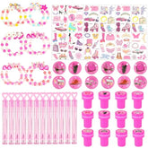 128 Pcs Hot Pink Party Favors Decorations ,Princess Birthday Supplies Bracelet Stickers Pin Stamp Bubble Wand Gifts Stuffers For Girls Kids