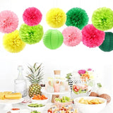 Hawaiian-Summer Pool Party-Decorations Paper-Flowers Lanterns - 15Pcs Luau Tropical Beach Tissue Pom Poms Streamers,Birthday Bachelorette Wedding Baby Shower Graduation Hanging Supplies Decor