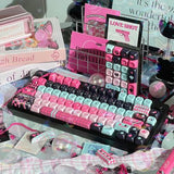 142 Key Pbt Keycaps, Pink Black Dye-Sublimation Customized Cute Keycap, Poker Theme Moa Profile Keycaps Set For Cherry Gateron Mx Switches Mechanical Gaming Keyboards