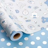 Newborn Baby Wrapping Paper Roll - 17Inch X 33Feet - Cute Baby Blue Boy Snapsuit And Bottles Design Gift Wrap Baby Shower Presents Sheet For New Baby, Birthday, Celebration And Party