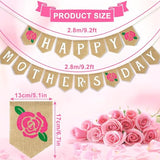 Happy Mother's Day Banner Rose Mothers Day Burlap Hanging Banner Garland Rustic Party Decoration for Mom Mommy Birthday Indoor Outdoor Mantel Fireplace Decor Supplies
