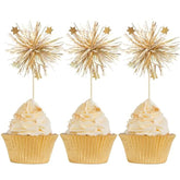 30Pcs Foil Firework Cupcake Toppers Happy Birthday Cake Toppers Sparkle Tinsel Flower Drink Stirrers Cocktail Food Fruit Toothpicks For Valentine'S Day Party Supplies Gold