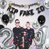 21St Birthday Decorations For Him - Black & Silver 21St Birthday Decor For Her With Cheers 21 Years Banner, Curtains, Confetti & Number Balloons