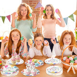 50 Pack Easter Paper Plates Set, Happy Easter Disposable Party Dessert Plates with Colorful Eggs & Bunny Design, Spring Holiday Tableware for Easter Party, Family Gathering & Egg Hunt (7'' + 9'')
