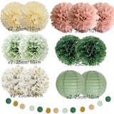 Sage Green Dusty Pink Tissue Paper Pom Poms Decorations Paper Lanterns Sage Green Dusty Pink Party Decorations Cicle Dots Garland For Bridal Shower Baby Shower Wedding Birthday Party Decorations