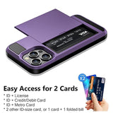 For Iphone 14 Pro Max Case Wallet Credit Card Holder Id Slot Sliding Door Hidden Pocket Men Women Anti-Scratch Dual Layer Hybrid Bumper Armor Protective Shell Back Cover Greypurple 6.7 Inch