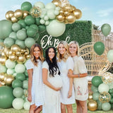 147Pcs Sage Balloon Garland Arch Kit, Green Olive Pastel Metallic Confetti Gold For Birthdays, Safaris, Weddings, Baby Showers
