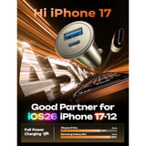 67.5W USB-C Car Charger, Dual Port Fast Charging for iPhone 15/14/13 & Galaxy