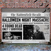 Vintage Halloween Decoration Horror Movie Backdrop Garage Door Banner Halloween Night Massacre Classic Movie Character Poster Newspaper Art Prints Background Scary For Party Supplies