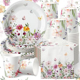 250PCS Wildflower Party Tableware Set for 50 Guests - Plates, Cups, Napkins