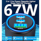 Usb C Car Charger, 2Pack 3-Port 67W Dual Pd Usb-C&Usb-A Car Power Cigarette Lighter Usb Charger 3 In 1 Pd/Qc Type C Fast Car Charging For Iphone 16 16 Pro 15 14 13 12/Galaxy S25 S24/Pixel/Ipad