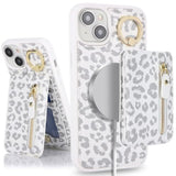 For Iphone 15 Phone Case With Card Holder With Compatible Magsafe Magnetic, Key Chain Pu Leather Flip Kickstand Detachable 2-In-1 Wallet Case For Apple15 Women Men-White Leopard