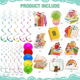 22 Pcs Books Hanging Swirls Decorations Reading Party Garlands Banner Ceiling Book Themed Wall Ornament For Birthday Baby Shower Library School Club Celebrating Events Supplies Decor