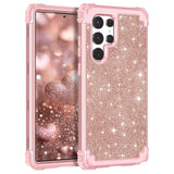 For Galaxy S22 Ultra 5G Case Three-Layer Shockproof Heavy Duty Hybrid Sturdy High Impact Protective Cover Glitter Sparkly Bling Case For Samsung Galaxy S22 Ultra 5G 6.8 2022,Shiny Rose Gold