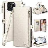 Compatible With Iphone 16 Pro Max Wallet Case With Zipper Credit Card Holder?Rfid Blocking?,Flip Folio Book Pu Leather Phone Case Shockproof Cover Women Men For Apple 16 Pro Max Case White