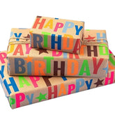 Kraft Birthday Wrapping Paper – Colorful Text Design, 17" x 33' Roll