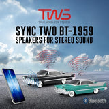 Bluetooth 1959 Retro Classic Car Speaker, Dual 2-inch Speakers, Hands-Free Link, Built-in Microphone, FM Radio, and LED Lights, Emerald - BT-1959-EMR