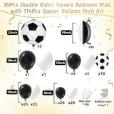 36pcs Black and White Square Foil Balloons Wall Backdrop with 114pcs Soccer Balloon Garland Arch Kit, Double Sided Balloons for World Soccer Boys Sports Theme Baby Shower Party Decorations Set