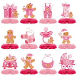 12Pcs Pink Gingerbread Baby Shower Honeycomb Centerpieces Christmas Gingerbread Man Honeycomb Table Decorations for Winter, Birthday, Baby Shower Party Favors