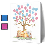 Cute Animals Baby Shower Fingerprint Tree, Funny Guest Book Party Game For Baby Shower, Baby Shower Party Guestbook Ideas, Gender Reveal Keepsake, Special Meaningful Canvas Decoration