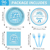 Dancing Queen Disco Party Set: 70s Theme, Blue Tableware for 24