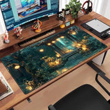 Lofi Desk Mat Japanese Large Mouse Pad Extended Gaming Mousepad Xxl Computer Laptop Keyboard Pad Big Mouse Mat Green Aesthetic Desk Pad Office Decor 31.5X15.7 In