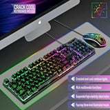 Wired Crack Game Keyboard And Mouse Set With Mechanical Feel, Illuminated Letter Perforated Rainbow Led Mouse And Keyboard?104 Keys Numeric Keypad, Led Indicators, For Office,Gaming
