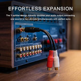 RCA (M) to 2 RCA (F) Stereo Audio Y Adapter Subwoofer Cable (24k Gold Plated) 1 Male to 2 Female Y Splitter Connectors Extension Cord (20CM / 8 Inch)