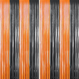 2pcs Orange Black Foil Fringe Curtains 3x8ft Backdrop for Halloween Party Decor