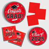 Graduation Decorations 2025 – Red Party Plates & Napkins Set for 50 Guests, Congrats Grad Supplies