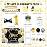 Mr Onederful 1St Birthday Decorations - Boy'S First Black Gold Little Man Party Decorations, Backdrop, Balloon, Photo, Highchair Banner, Box Cutout, Cake Topper, Crown, Poster